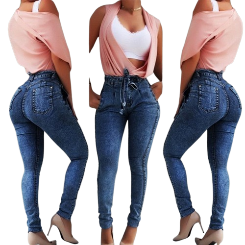 Calça de brim de cintura alta