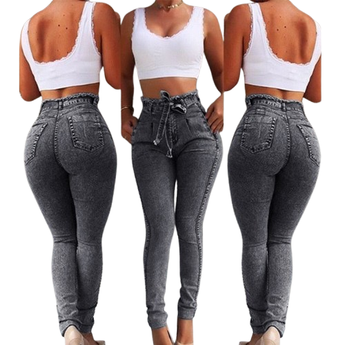 Calça de brim de cintura alta