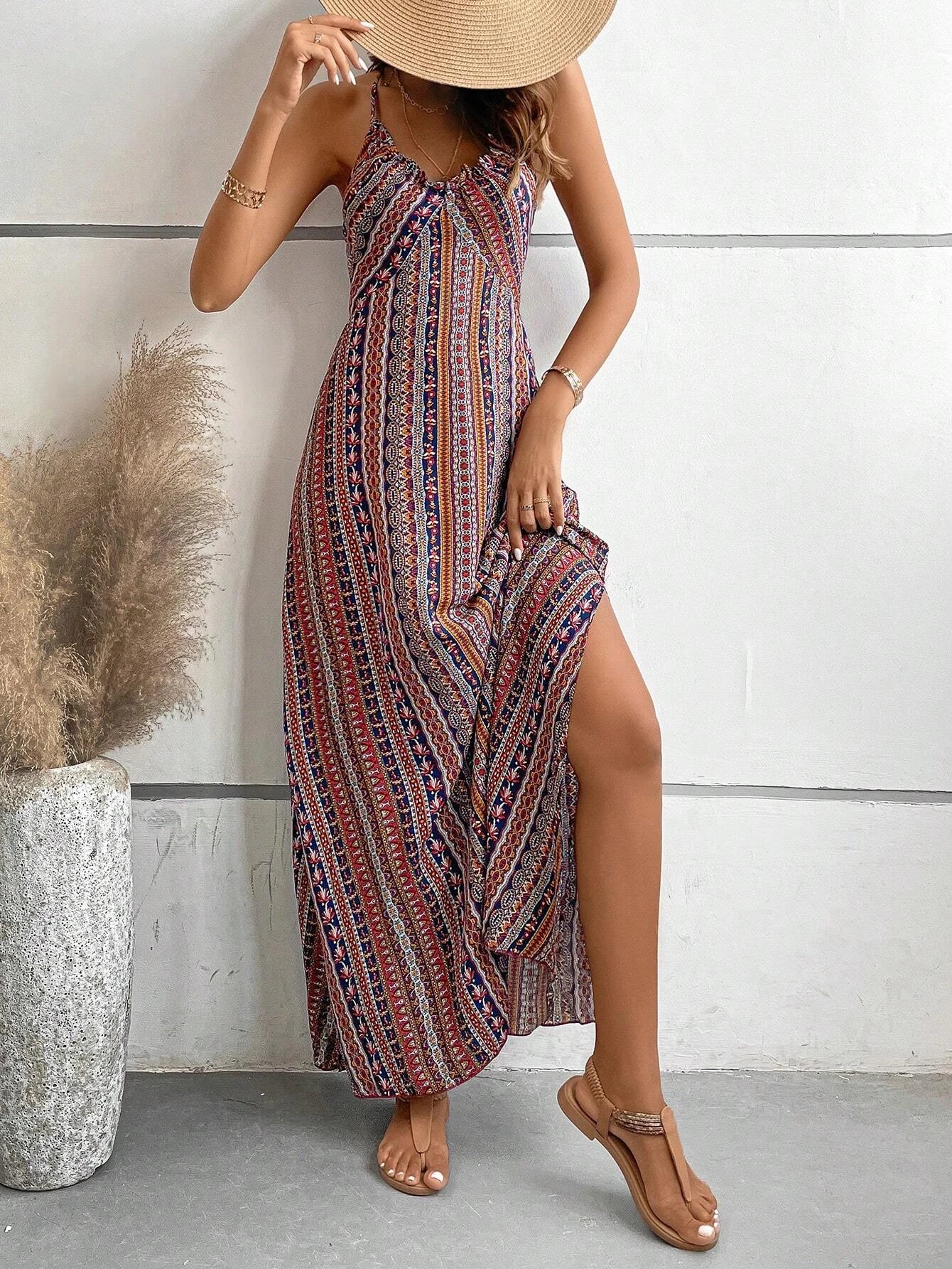 Vestido longo feminino de verão com estampa