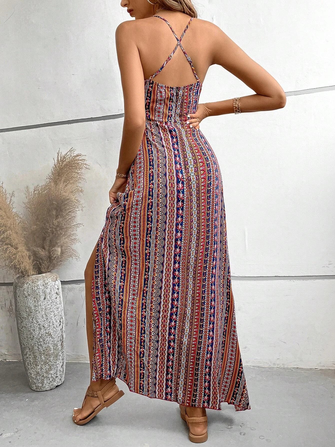 Vestido longo feminino de verão com estampa